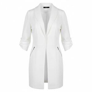 NEW Woman’s Size M SOHO Apparel LTD Long Blazer Jacket White Open Front Party